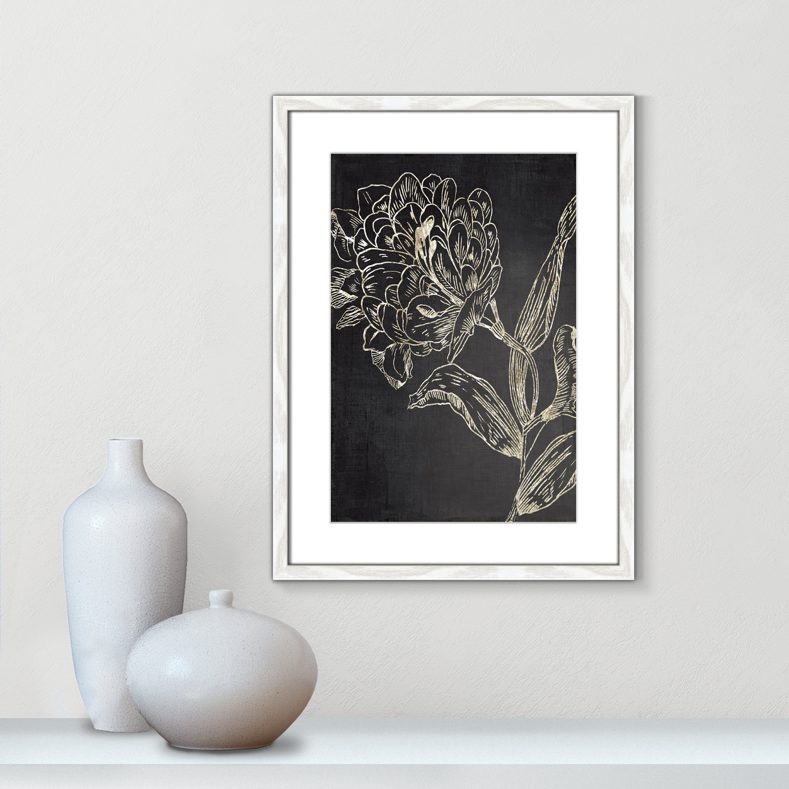 Clarendon "Golden Flower Folklore II" Print, 23" H x 17" W, White Wood Grain