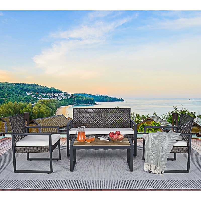 4-Piece Outdoor Patio Furniture Set, Beige, Black/Brown