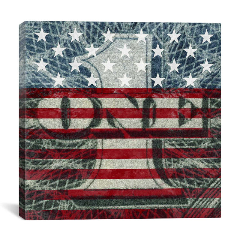 Lettre 1 dollar américain, impression sur toile, H 26 po x l 26 po x P 0,75 po