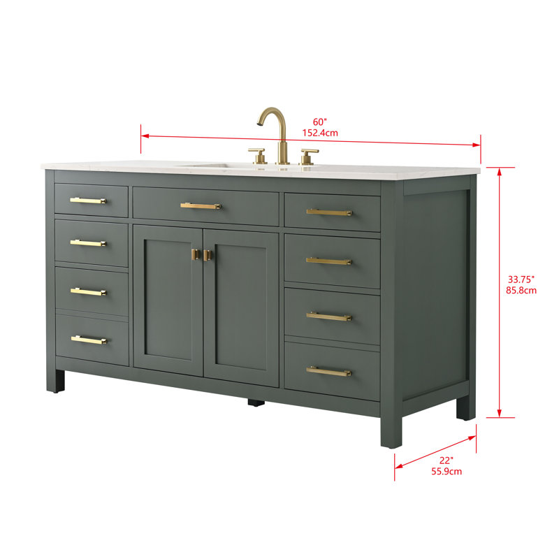Trevor 60" W Single Vanity, Vintage Green/Brushed Gold