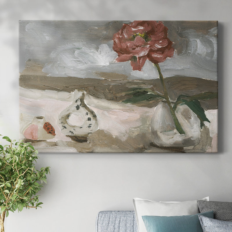 Vase de fleurs roses sur toile tendue IV, H 12 po x l 18 po