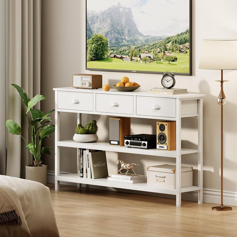 Console avec 3 tiroirs et 3 tablettes à 3 niveaux - Blanc