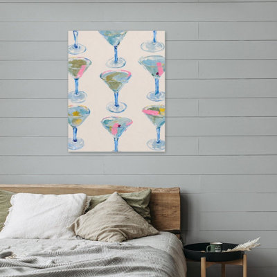 Playful Martini Glasses, Built-In Wooden Frame Wall Art, 20L X 16W