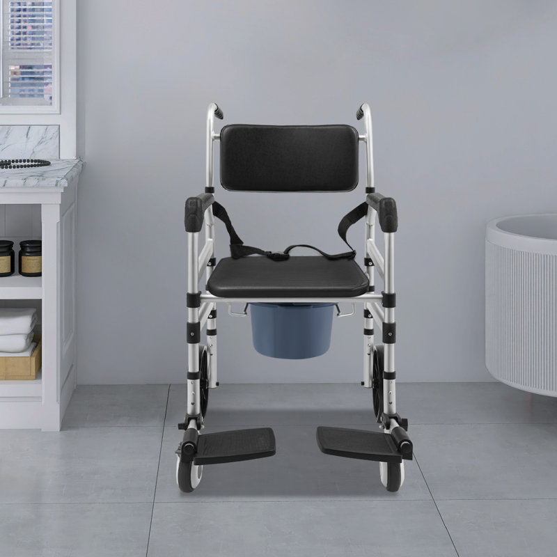 Lockable Rolling Shower Chair With Commode(U-Shape Seat)