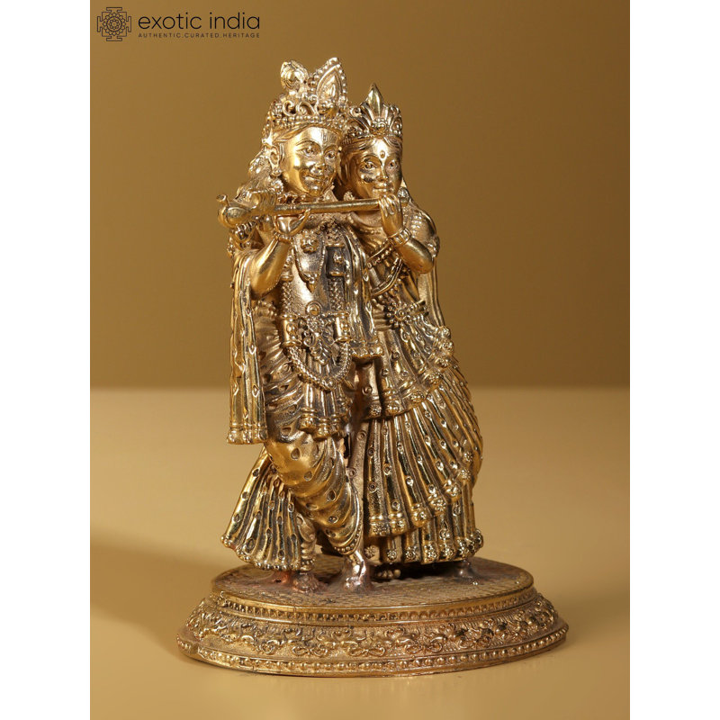Petite statue en laiton super fine de 5 po Radha Krishna