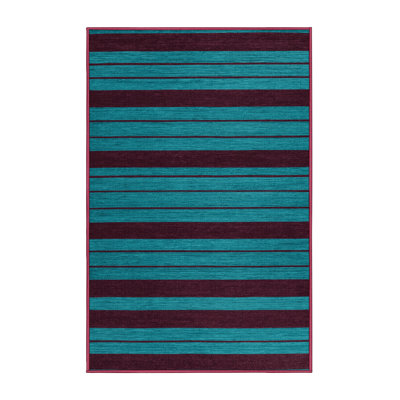 Machine Washable Horizontal Stripes Red Area Rug