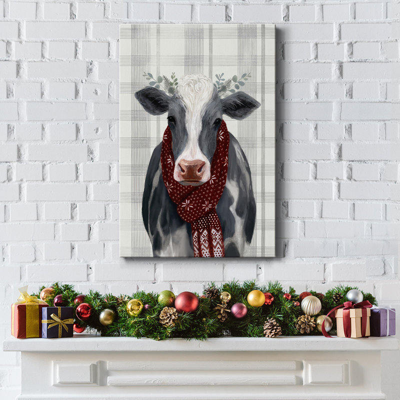 Yuletide Cow II - impression sur toile tendue, H 12 po x l 8 po x P 1,5 po