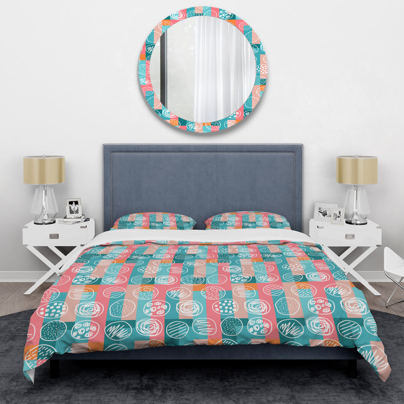 Motif de cercle blanc - Ensemble de housse de couette abstrait - Polyester en microfibre