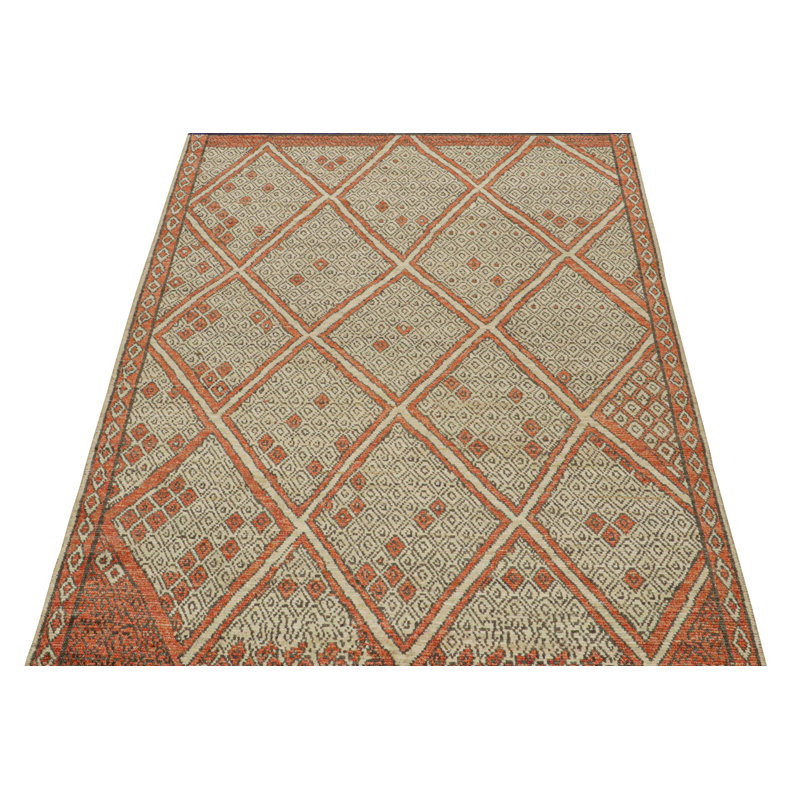 Moroccan Hand Knotted Geometric Area Rug, Rectangle 6' x 9'