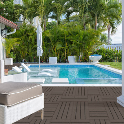 Plastic Interlocking Deck Tiles, 9 Pack Patio Deck Tiles, 12\"x12\" Waterproof Outdoor Flooring All Weather Use, Patio Floor Decking Tiles for Porch Poolside Balcony Backyard