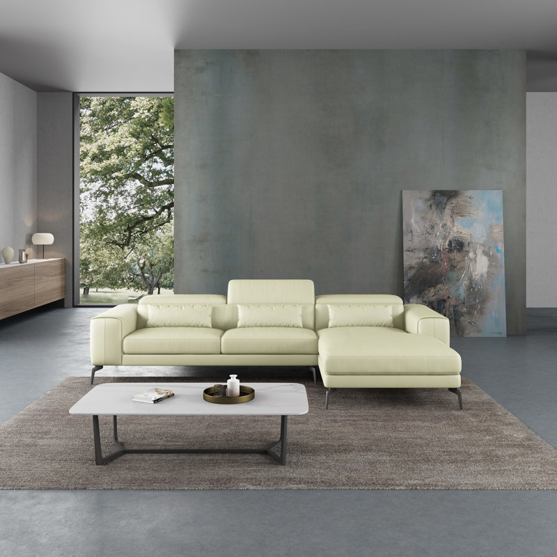 Cavour Sectional, White Genuine Leather, Right Hand Facing