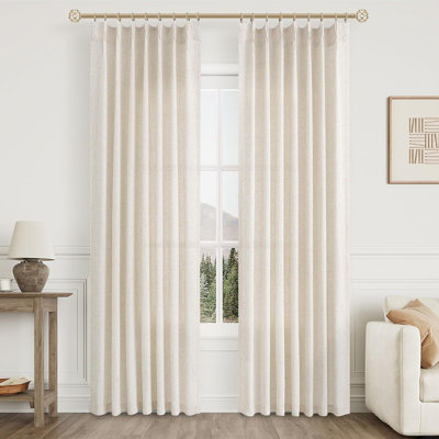 Natural Pinch Pleated Linen Curtains 84 Inch Length 2 Panels Cream Semi Sheer Window Curtain Boho Neutral Back Tab Pinch Pleat Drape with Hooks 84 Inches Long