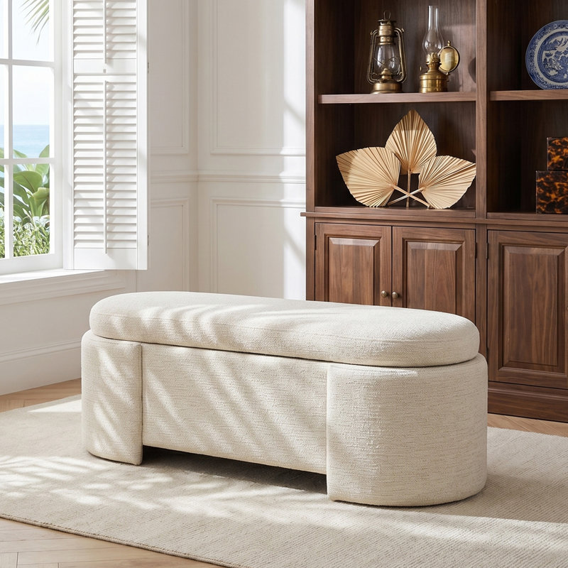 Lily Pond Leslie Fully Upholstered Oval Storage Bench with Soft-Close Lid