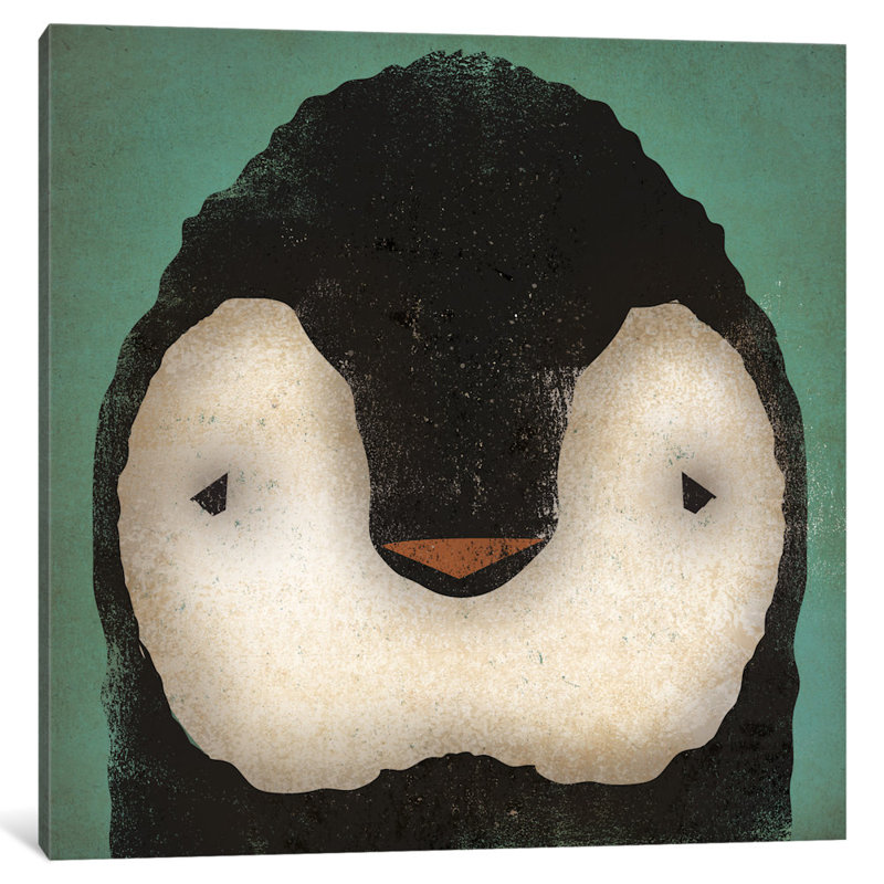«Baby Penguin on Teal», art sur toile, 12" H x 12" W x 1.5" D, Wrapped Canvas