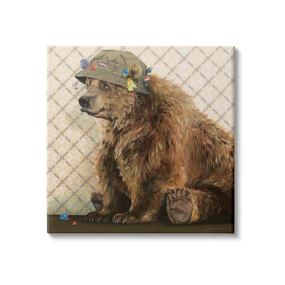" Rustic Brown Bear Wearing Fisherman's Hat Geometric Pattern " by Tom Lecuyer