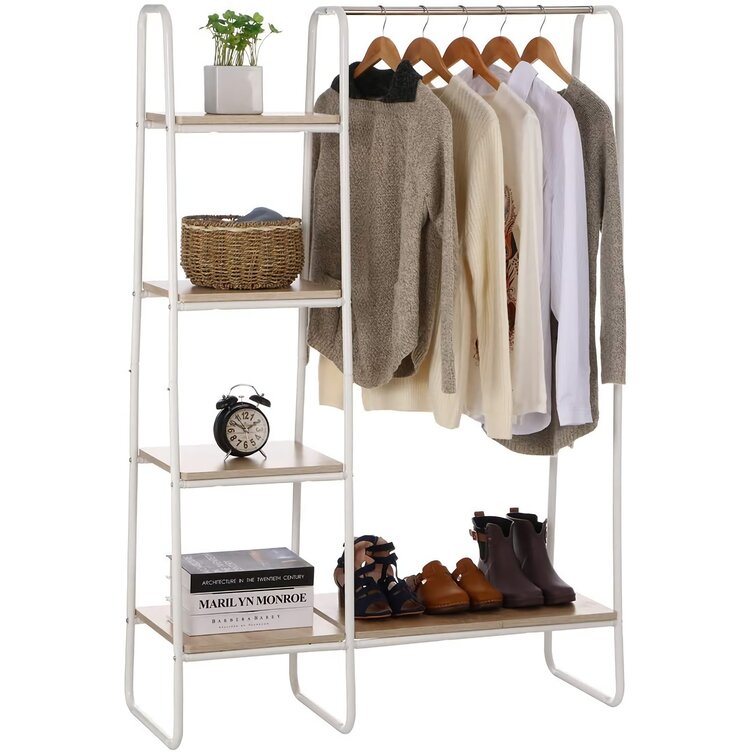 Freestanding Closet Organizer, Garment Rack with 6 ShelvesWhite