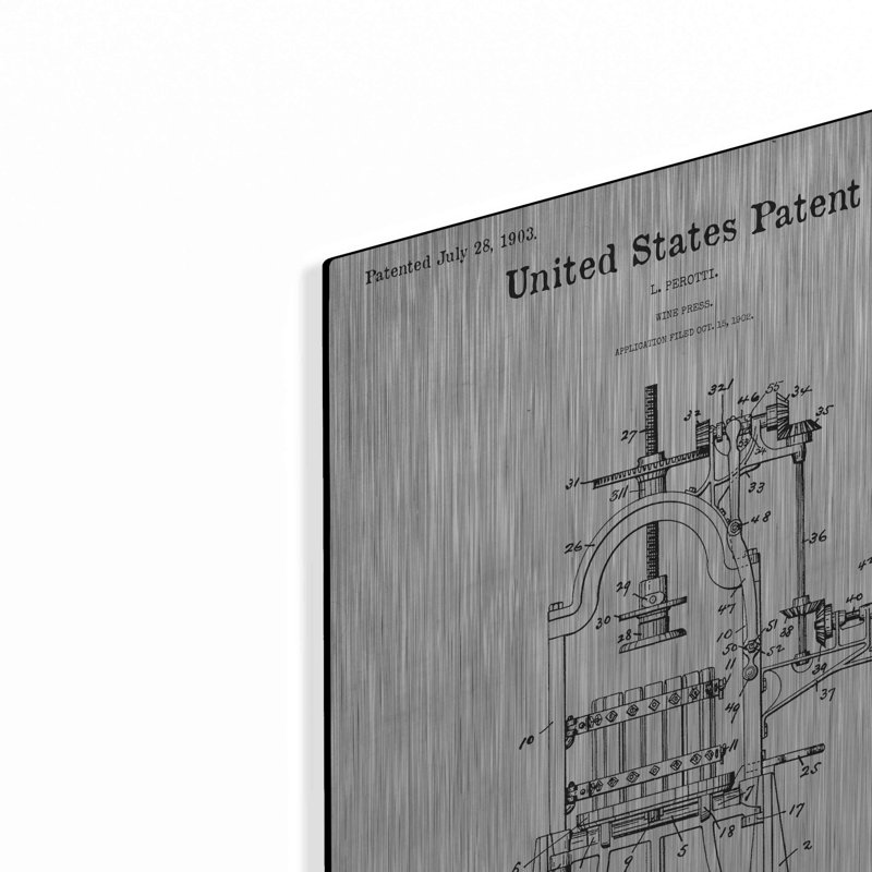 «Wine Press Blueprint Brevet White» par Patents, H 24 po x l 16 po