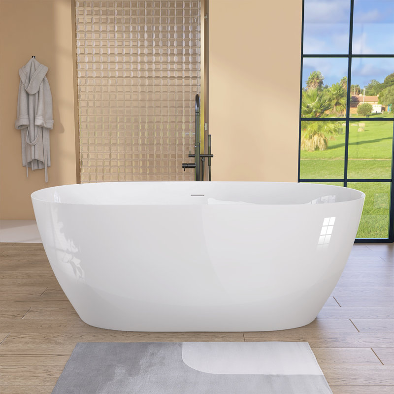 Cube 48 in. x 27.5 in. Acrylic Flat Bottom Soaking Bathtub with Reversible Drain in White with Brushed Nickel