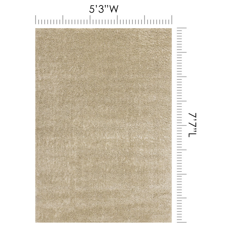 Tapis beige à poils longs Hammersmith, Rectangle 5 pi 3 po x 7 pi 7 po