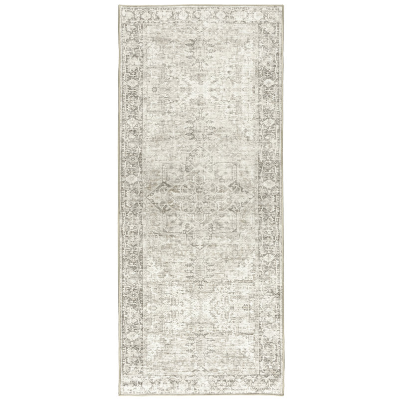Samiur Lyle Vintage Machine Washable Area Rugs, Runner 2'6" x 10', Beige Ivory