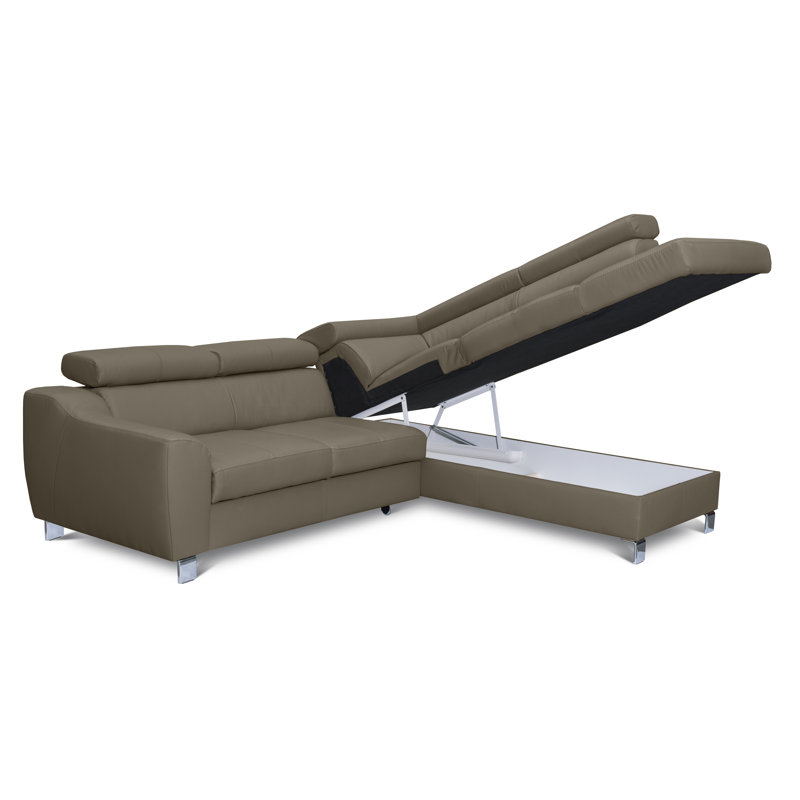 Italian Leather Sleeper Sectional with Pull Out Bed & Storage & Adjustable Headrests from Europe Pewamo, Orienté à droite