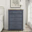Commode 5 tiroirs Americana, aucun assemblage requis, finition bleu velours côtelé