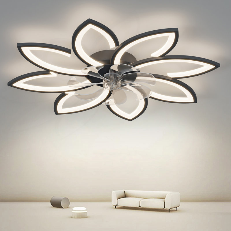 Ventilateur de plafond 35,4 po avec lumières, télécommande 3 températures de couleur, ventilateur à 6 vitesses, Noir