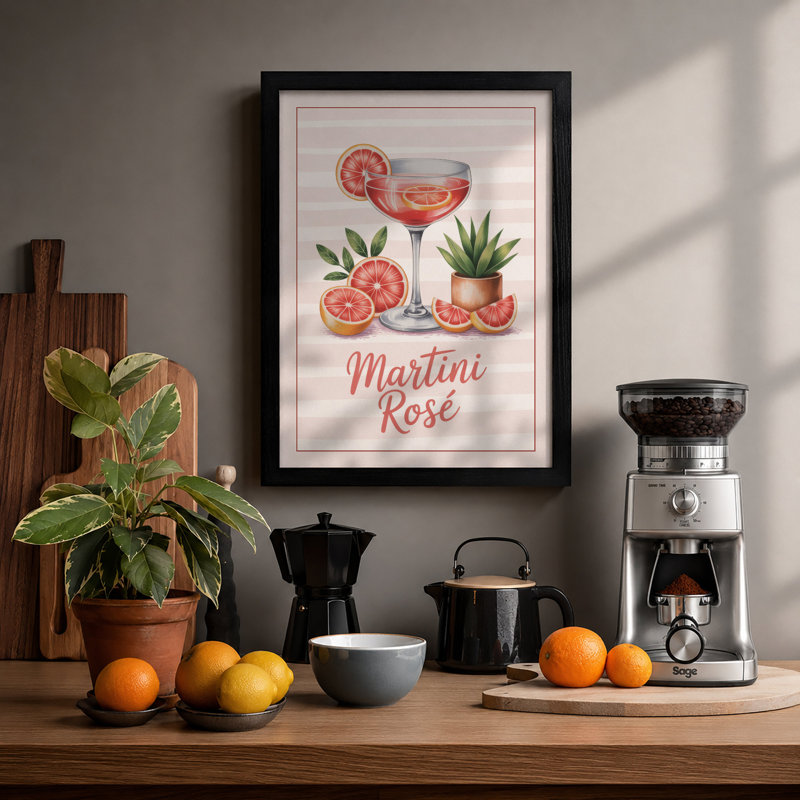 Martini Rosé Botanical - Framed Print, Black, A4 - 29.7 x 21.0 cm