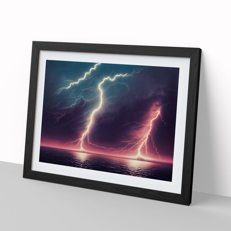 Brilliant Lightning Storm - Single Picture Frame Print, 46cm H x 64cm W x 2cm D, Black Framed