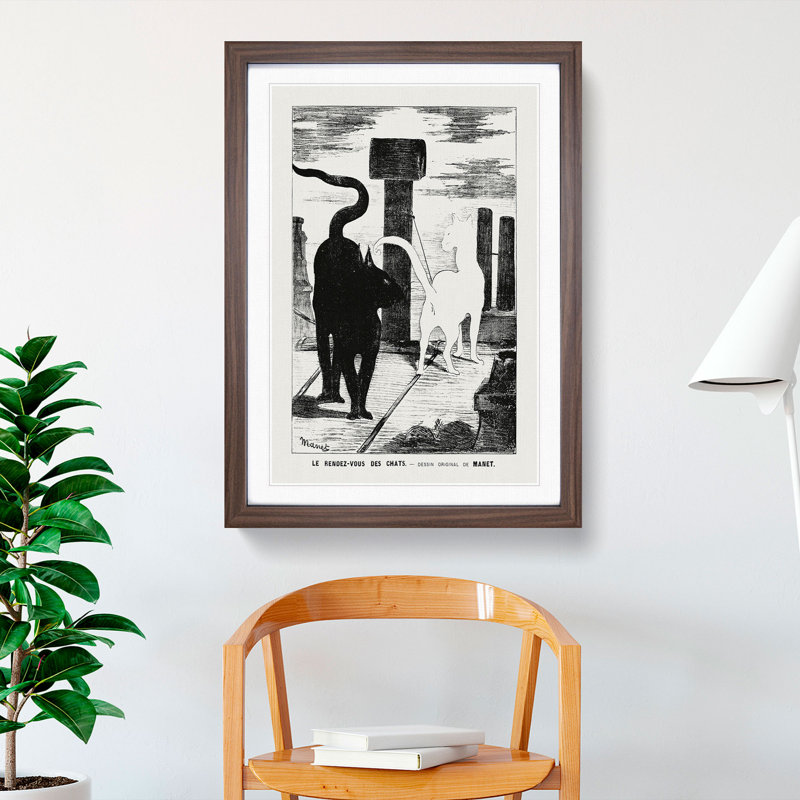 The Cats Rendezvous Vol.2 by Edouard Manet - Picture Frame Painting, 48cm H x 36cm W x 2cm D, Walnut Framed
