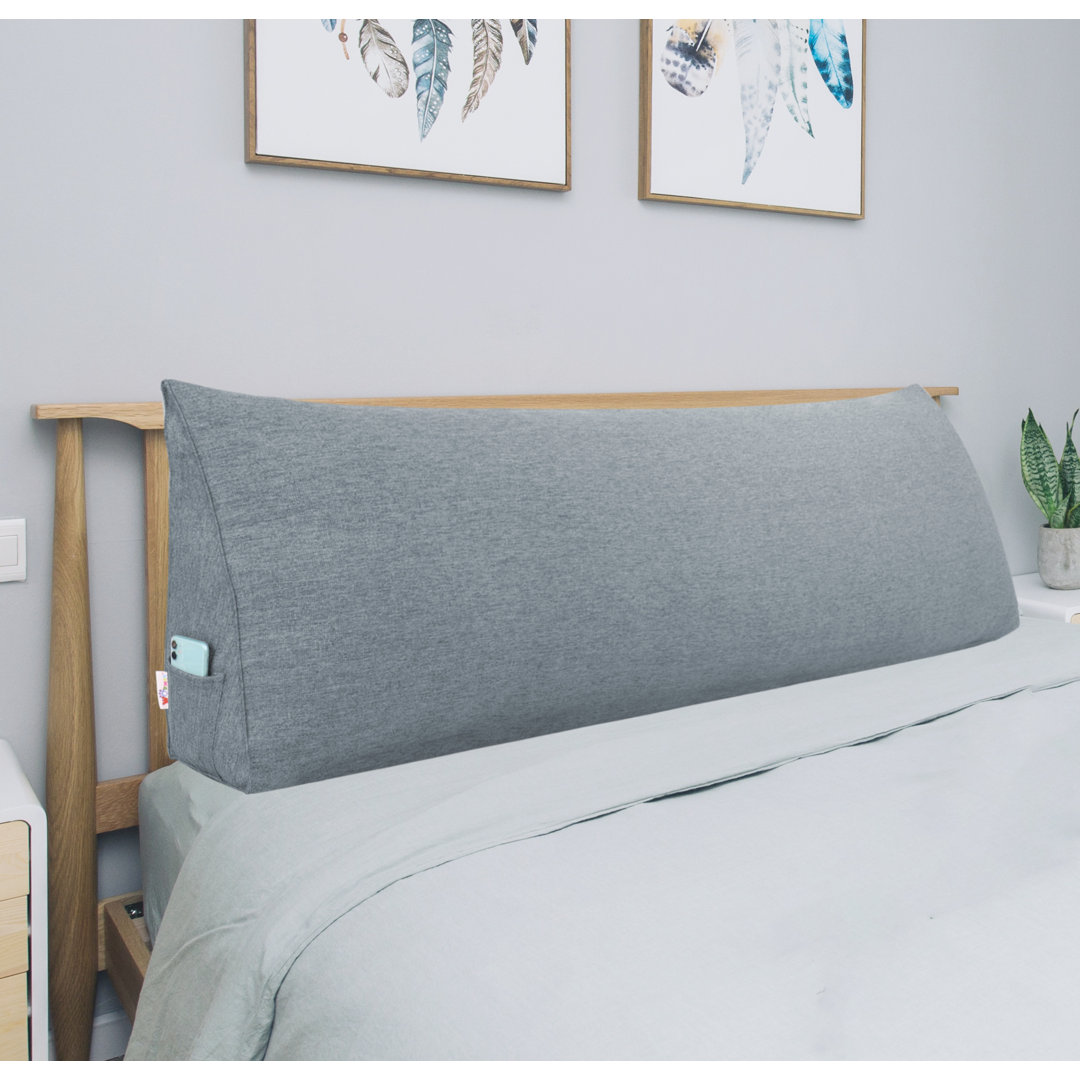 Sit-up Back Comfort Linen-look Textured Triangular Headboard Back Support Wedge Reading Pillow for Bed Rest