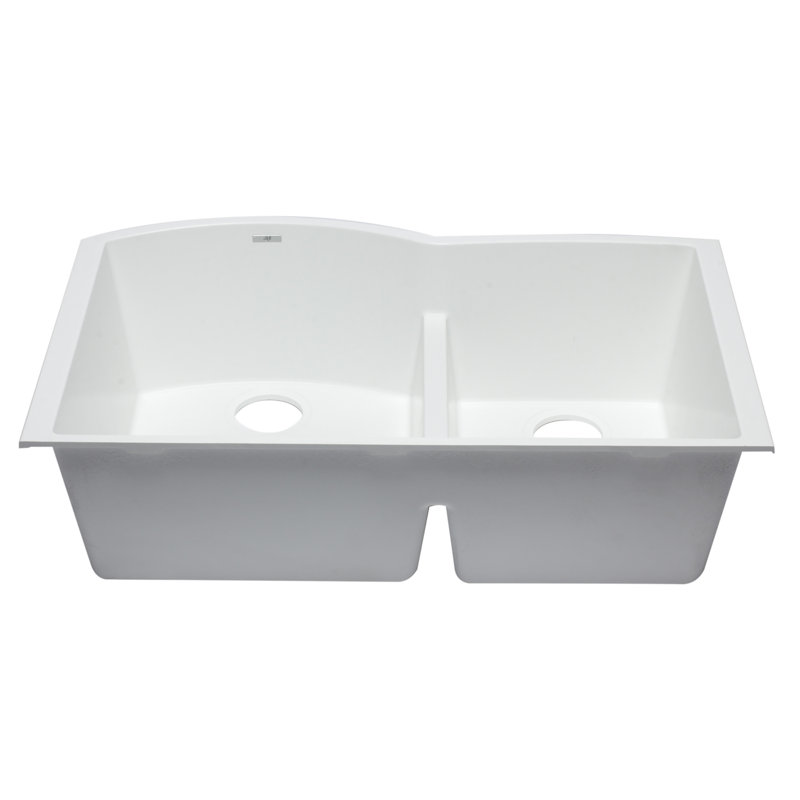 33'' L Double Bowl Granite Kitchen Sink, White