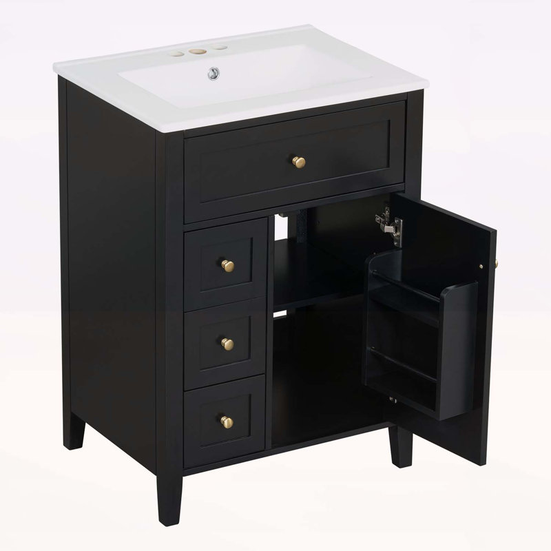 Meuble-lavabo moderne avec rangement abondant et fabrication robuste, Noir
