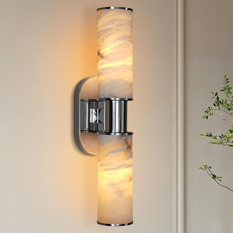 1PC Dimmable Metal Wall Mounted Sconce with Alabaster Shade, Silver