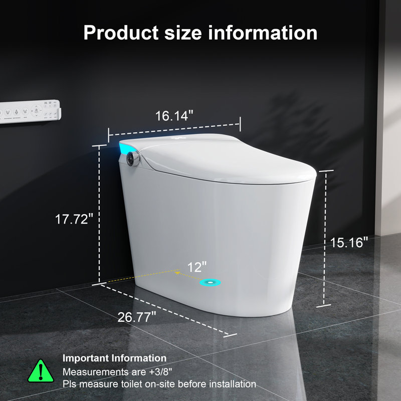 Toilette intelligente sans réservoir avec veilleuse, ouverture / fermeture automatique, bidet et siège chaud
