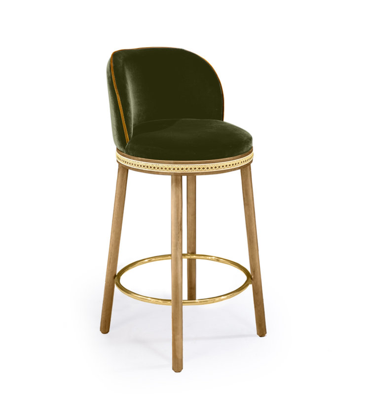 Tabouret de bar et de comptoir Alma, Kiwi, Laiton satiné, Tabouret de comptoir (siège d'une hauteur de 27 p