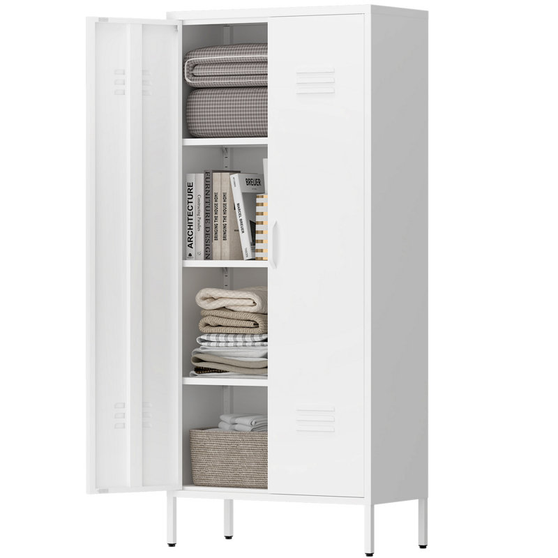 Storage Cabinet With Adjustable Shelves For Home Organization, White
