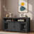 Farmhouse Sideboard With Sliding Barn Door, Mesh Panels And Open Storage-81937018