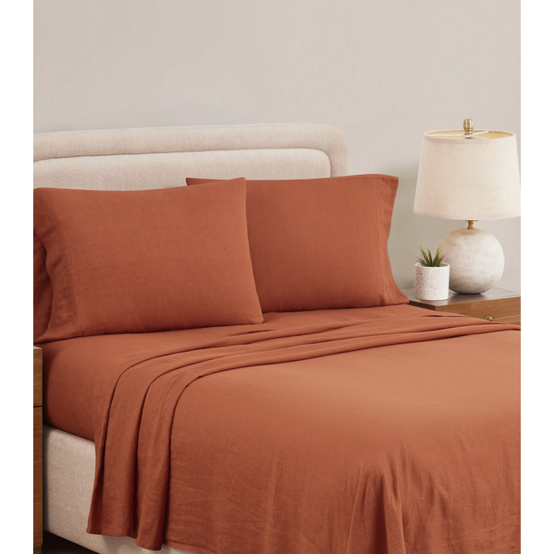Nena 100% Linen Standard Sheet Set, California King Sheet Set with 2 Pillowcases, Moss Green