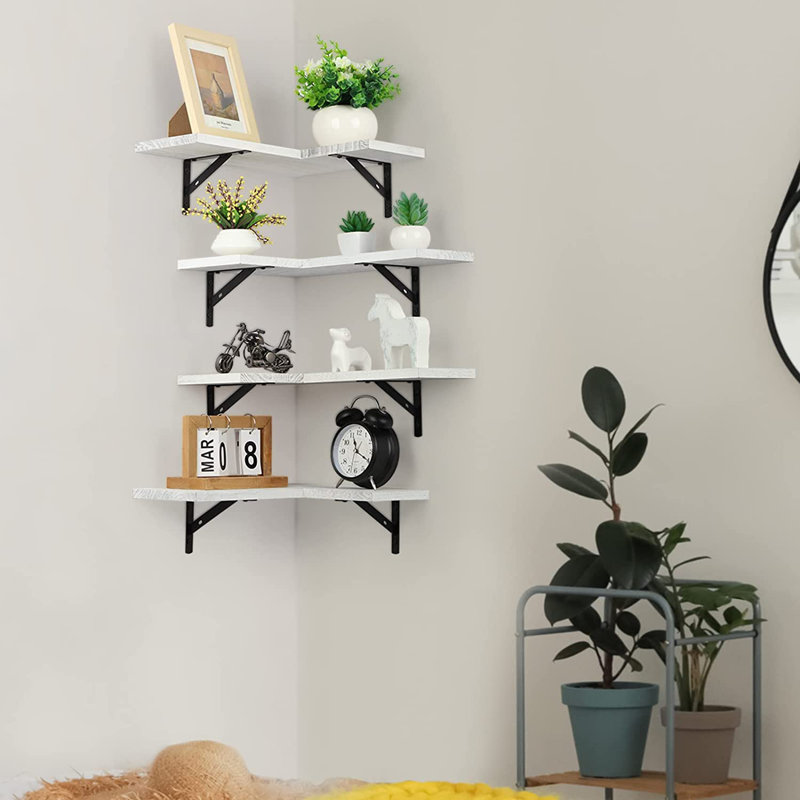 Yanitzia 4 Piece Corner Floating Shelf, White