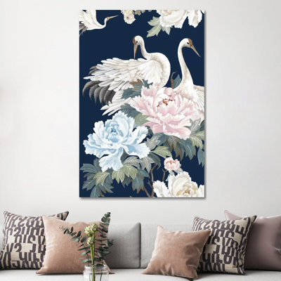Pearly White Cranes I by Eva Watts - Painting on Canvas