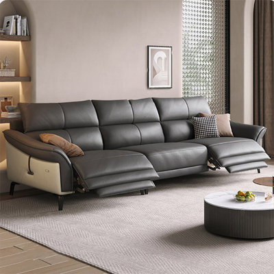 Canapé modulaire gris en cuir véritable