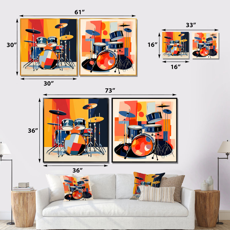Druming Groove I - ensemble de 2 reproductions d'art sur toile, Cadre flottant brun, H 36 po x l 73 po x P 1,5 po