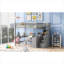 Lit mezzanine pleine grandeur en pin massif avec bureau intégré et rangement, gris classique