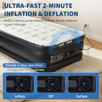 Grand matelas gonflable surélevé de 18 pouces avec pompe électrique intégrée, support de pilier en nid d'abeille, gonflage rapide en 3 minutes, capacité de poids de 800 livres pour lit d'invité et de camping