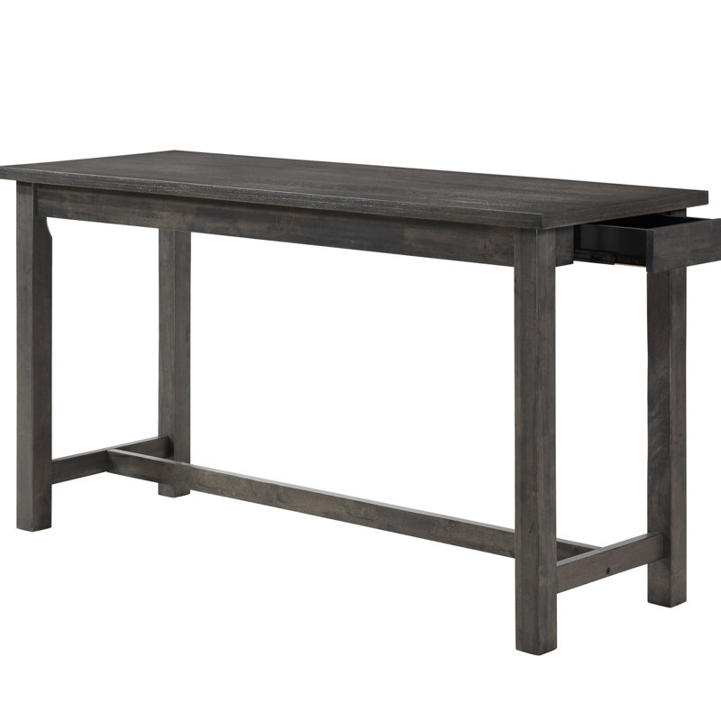 Table de salle à manger 4 pièces à hauteur de comptoir grise avec tiroir et 3 tabourets en tissu d'ameublement intégré en bois