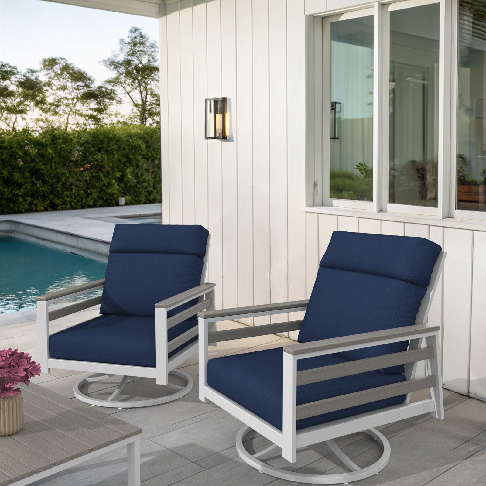 Townsend Sunbrella® Swivel Patio Lounge Chair, Canvas Navy, White