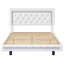 Lit plateforme flottant en similicuir blanc, taille standard, avec tête de lit capitonnée en losanges et éclairage LED. Sommier non requis, conception silencieuse, montage facile.-1289493094-1289493095