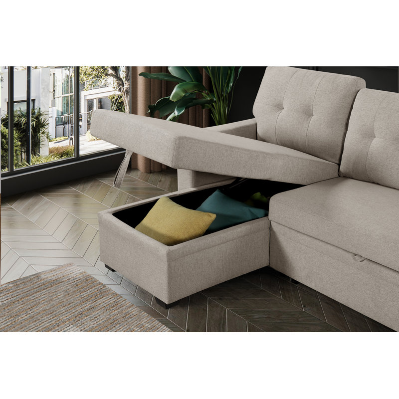 Canapé modulaire à méridienne 3 pièces Jinalyn, Mélange de lin gris clair