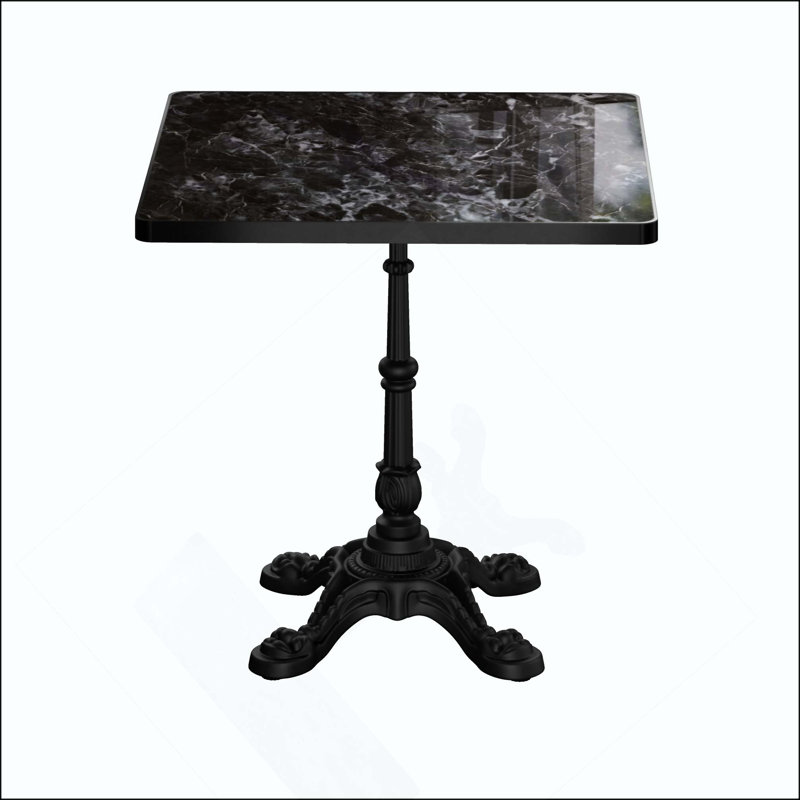 Table carrée en marbre fritté d'aspect marbre - base en fonte robuste pour bistro, café, bar et maison, Noir